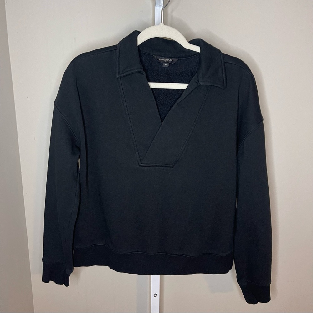 Banana Republic Black V-Neck Collared Sweater